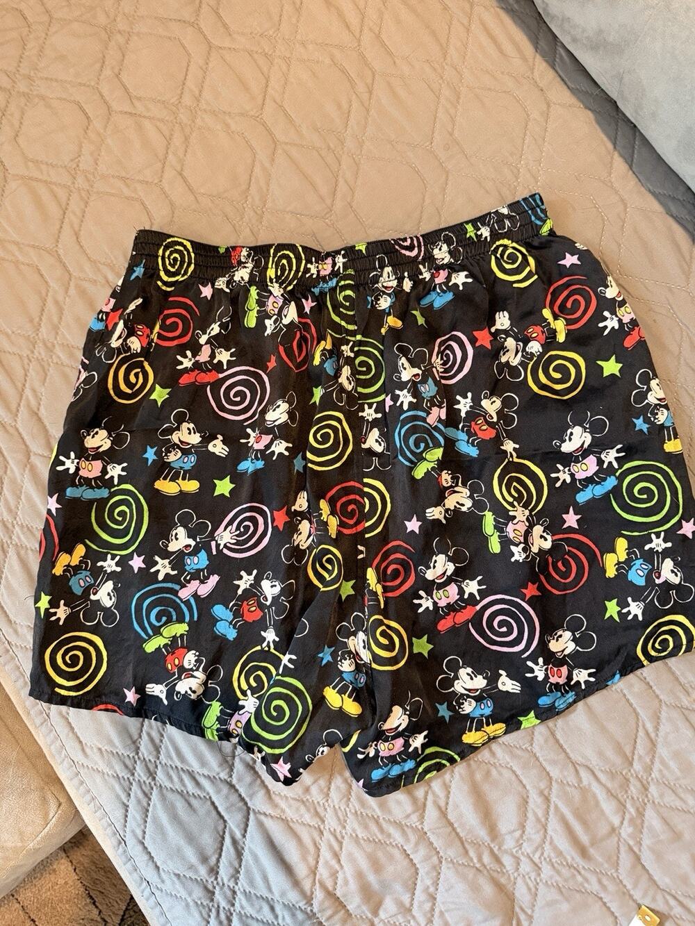 Vtg 90s Disney Colorblock Mickey & CO Silk Sleeping Shorts Men's Medium